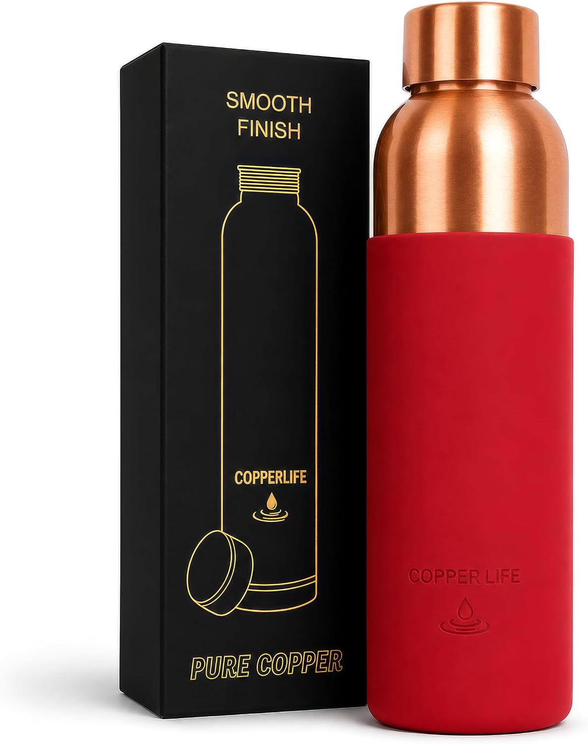 Red silicone grip copper bottle with gift box