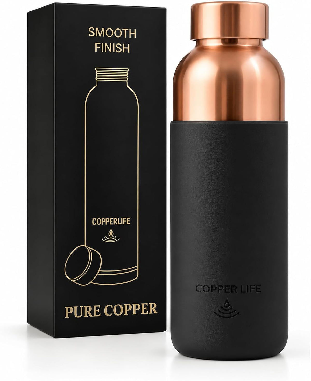 Black silicone grip copper bottle with gift box