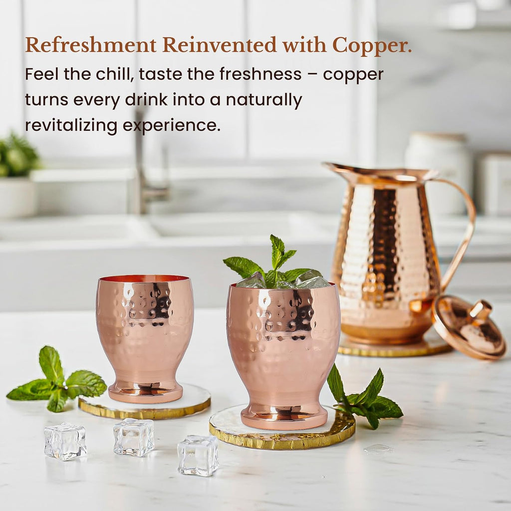 Pure Copper Cups Set of 2 - Hammered Drinking Mugs 10oz