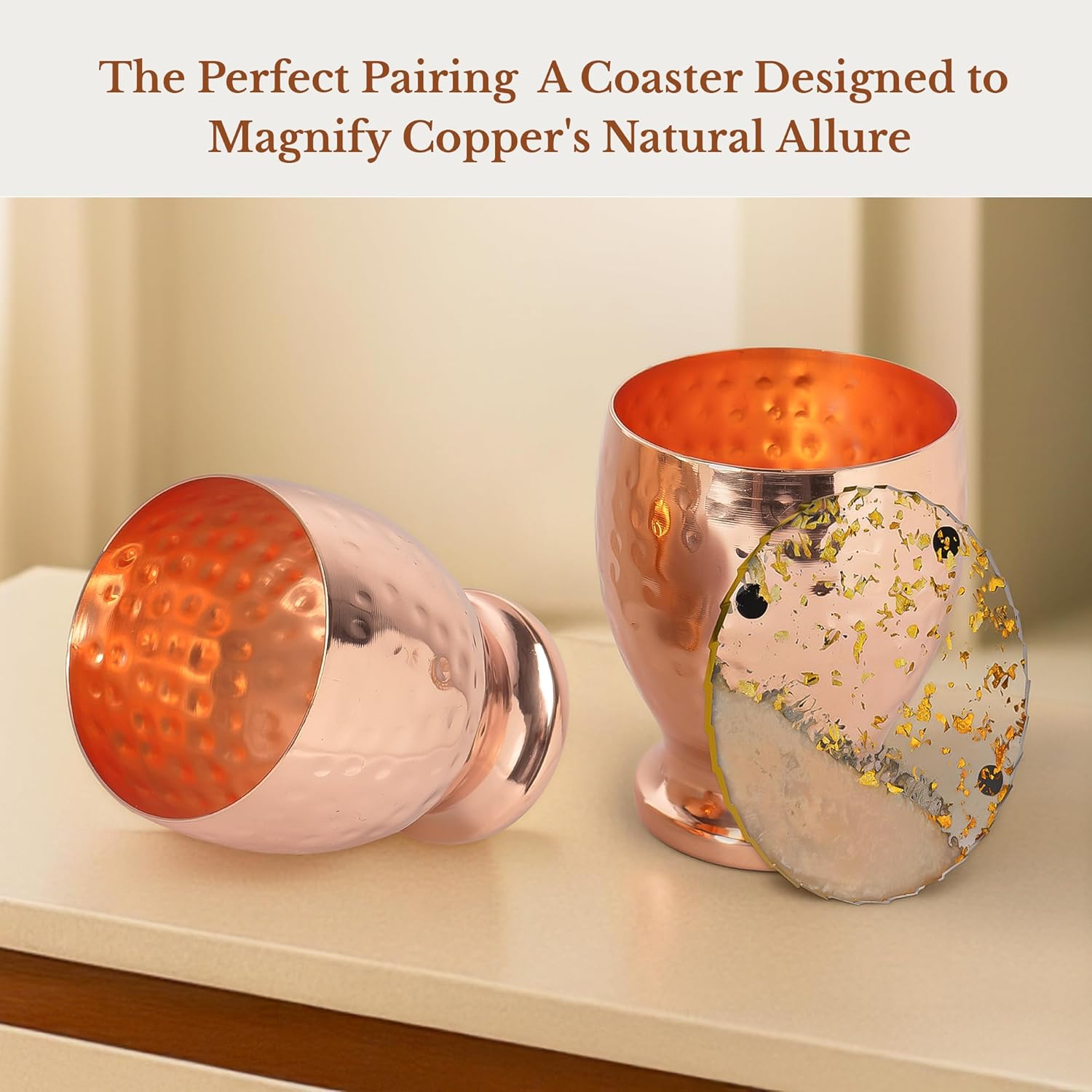 Pure Copper Cups Set of 2 - Hammered Drinking Mugs 10oz