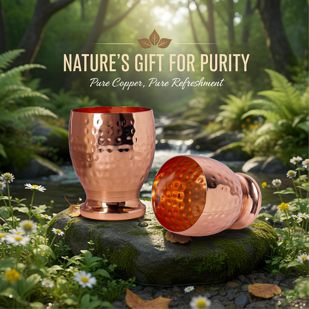 Pure Copper Cups Set of 2 - Hammered Drinking Mugs 10oz
