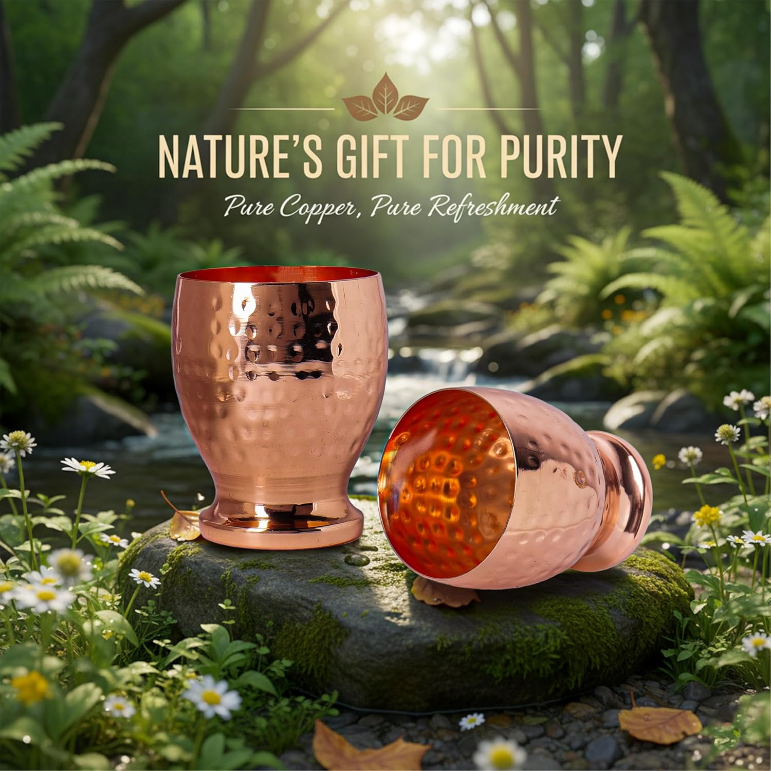 Pure Copper Cups Set of 2 - Hammered Drinking Mugs 10oz
