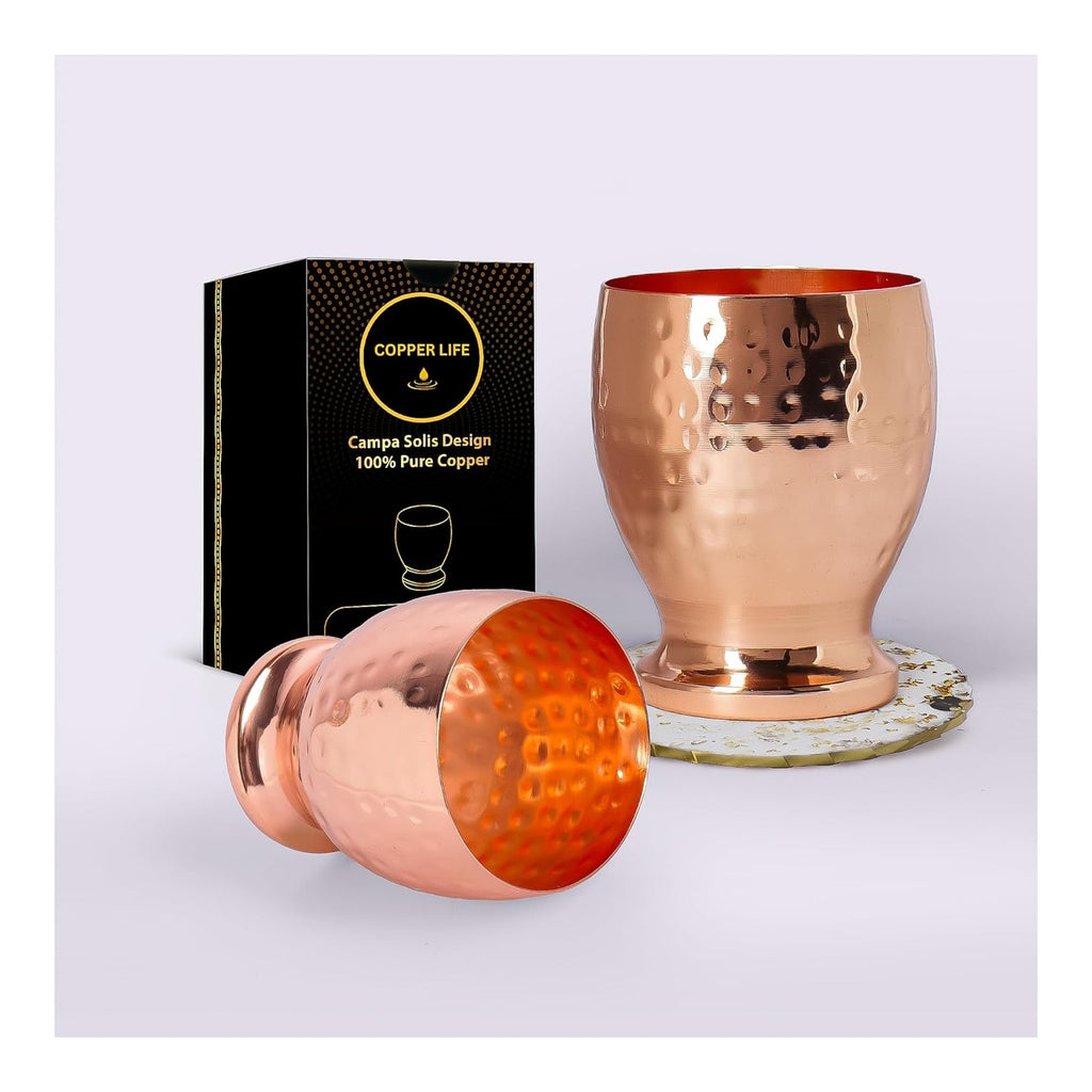 Pure Copper Cups Set of 2 - Hammered Drinking Mugs 10oz