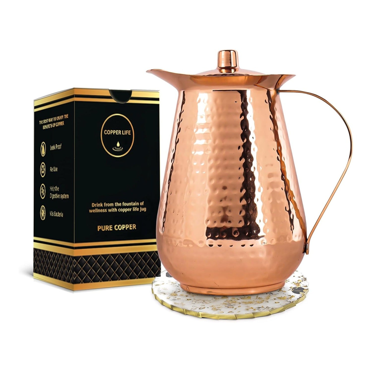 Pure Copper Water Pitcher 2L - Ayurvedic Tamra Jal
