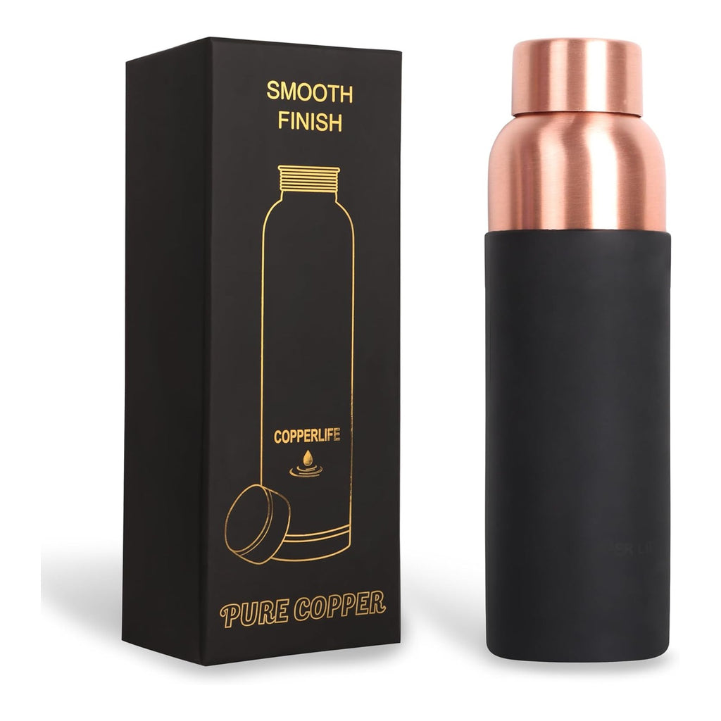 Copper Smooth Water Bottle 1L + FREE Tongue Scraper - Silicone Grip