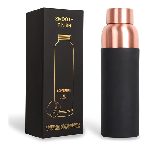 Copper Smooth Water Bottle 1L + FREE Tongue Scraper - Silicone Grip