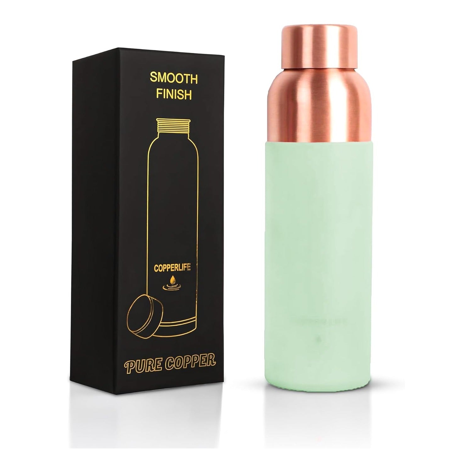 Copper Smooth Water Bottle 1L + FREE Tongue Scraper - Silicone Grip