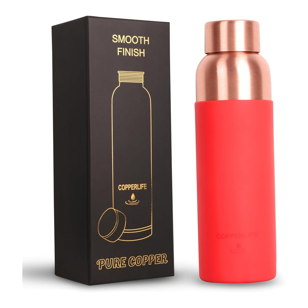 Copper Smooth Water Bottle 1L + FREE Tongue Scraper - Silicone Grip