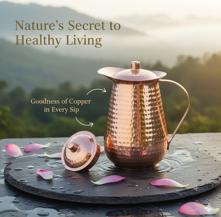 Pure Copper Water Pitcher 2L - Ayurvedic Tamra Jal