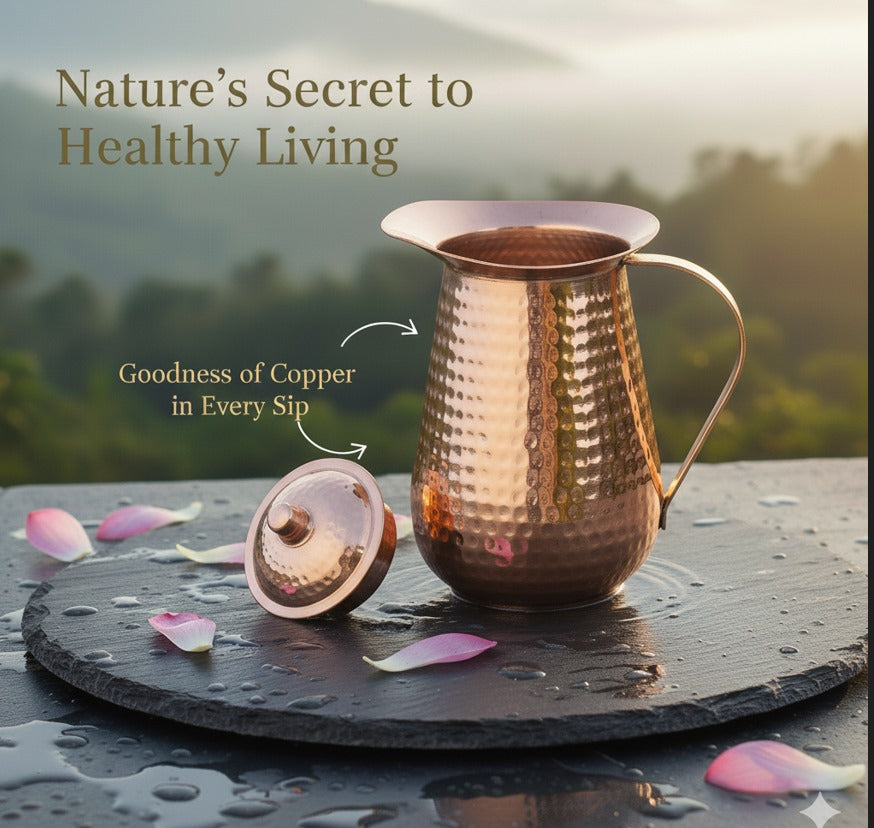 Pure Copper Water Pitcher 2L - Ayurvedic Tamra Jal