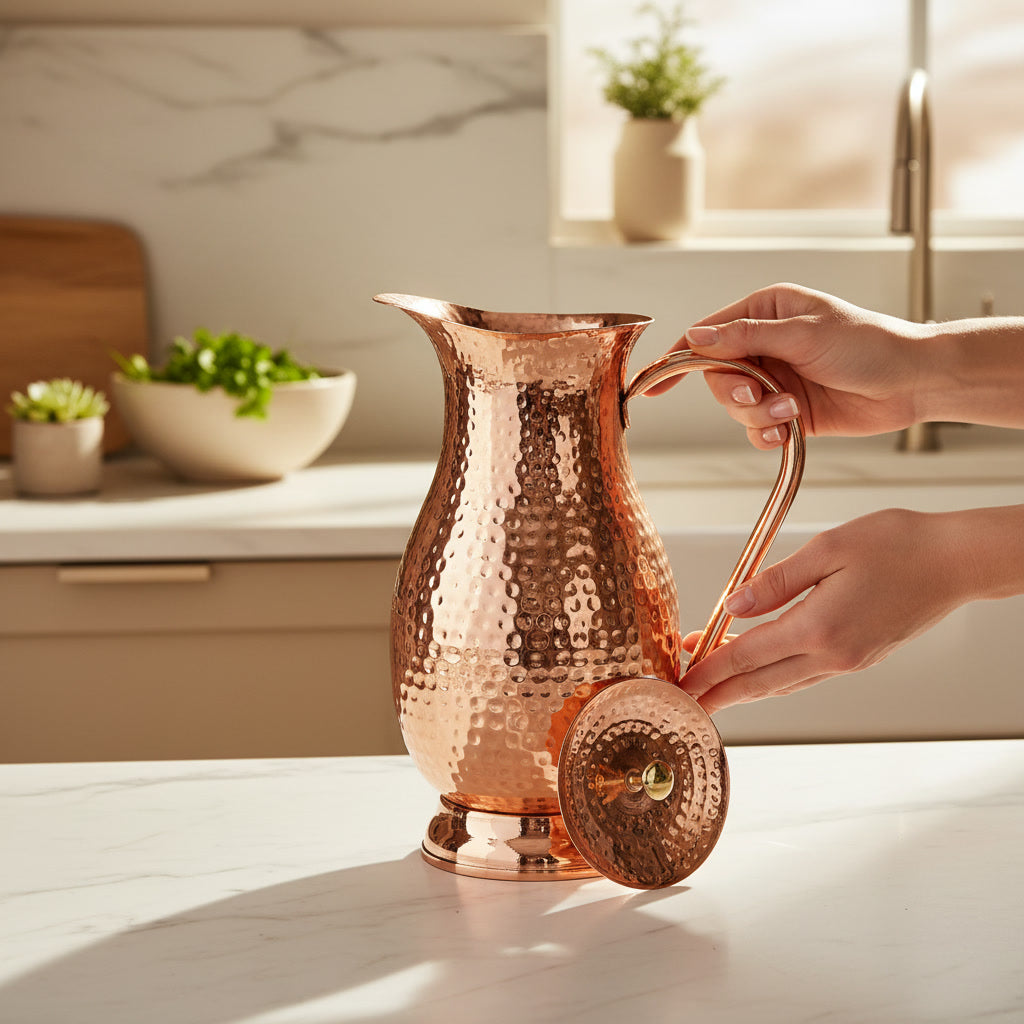Premium Hammered Copper Pitcher 70oz - Pure Copper Water Jug