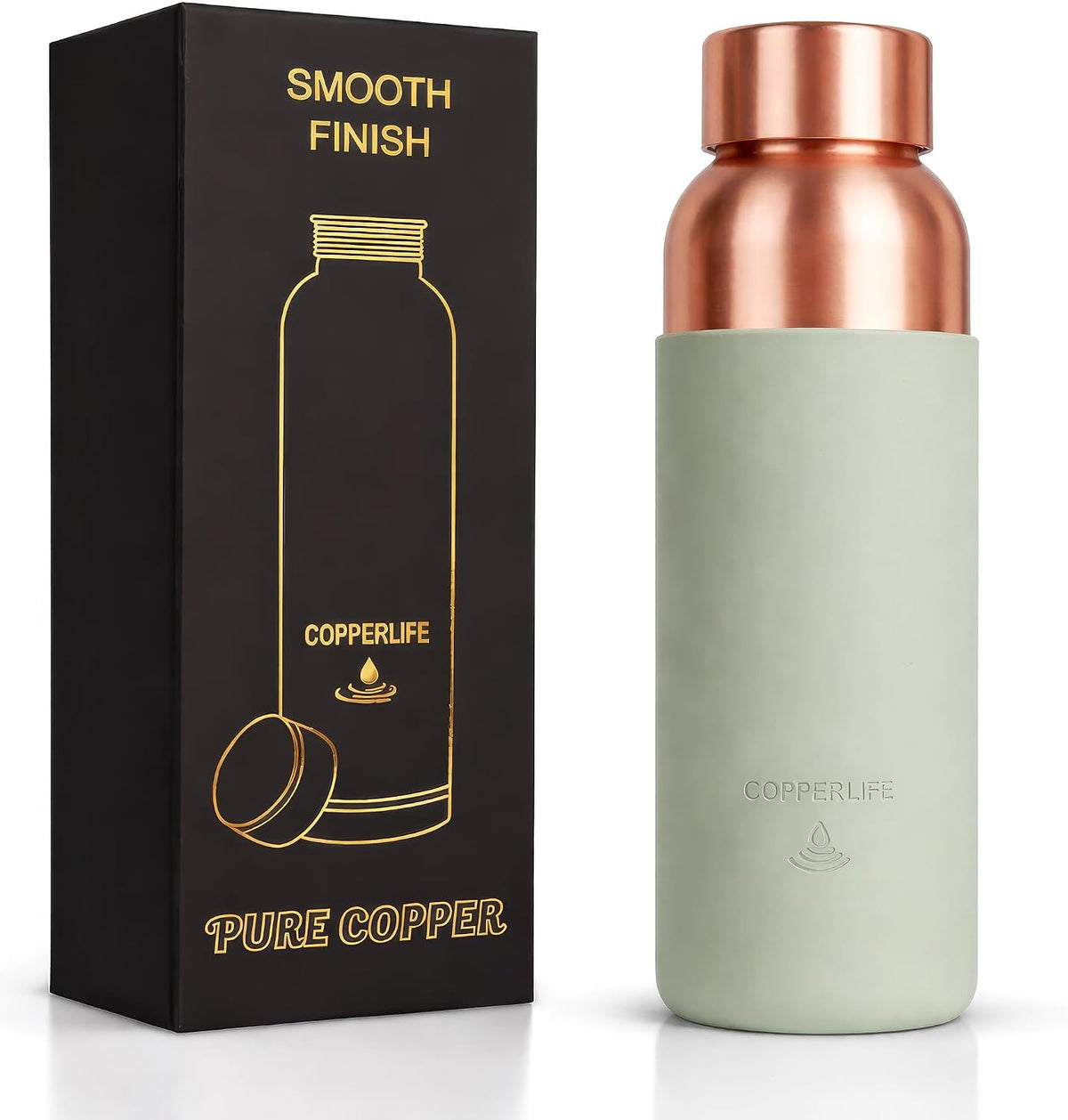 Green silicone grip copper bottle with gift box