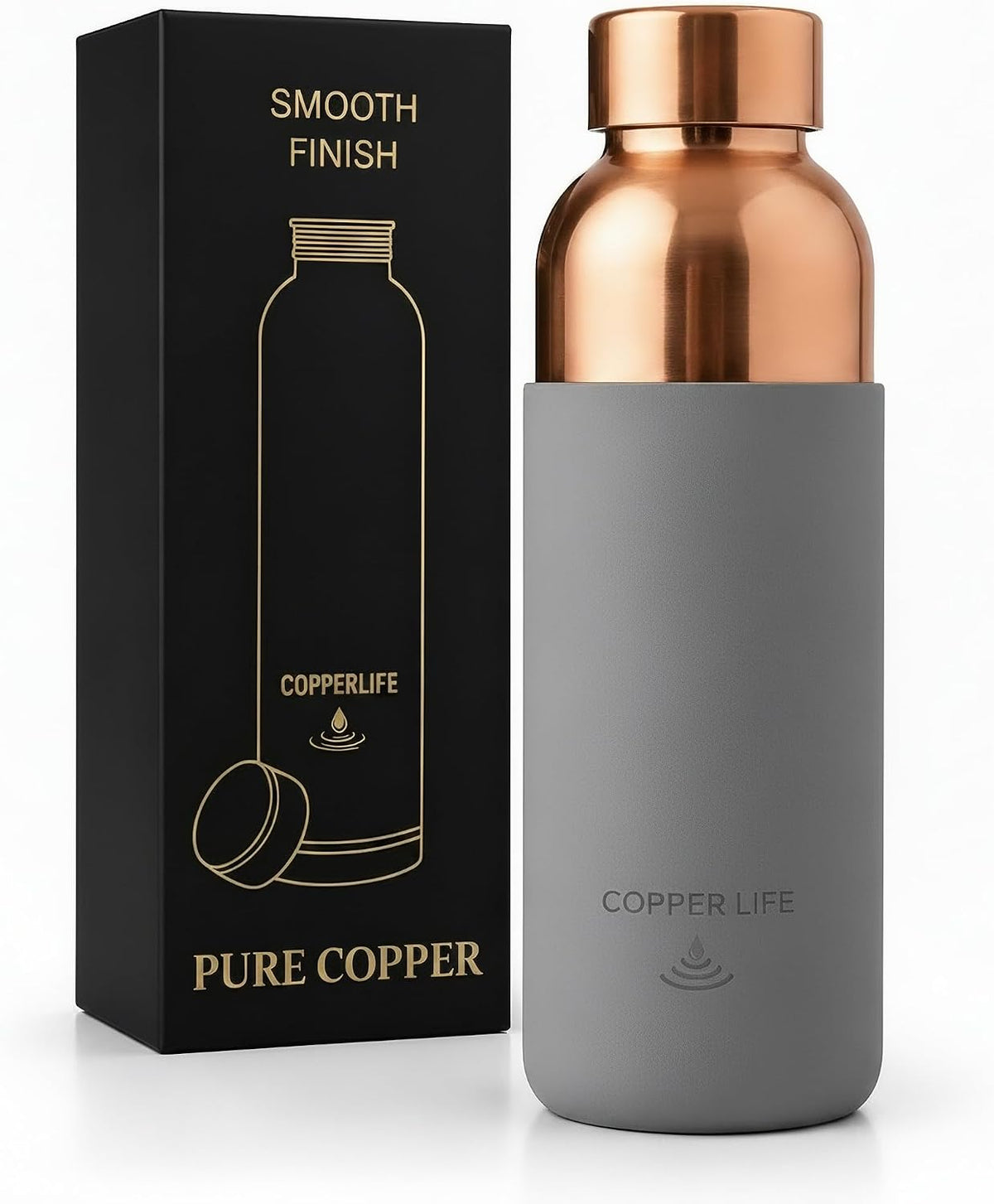 Grey silicone grip copper bottle with gift box