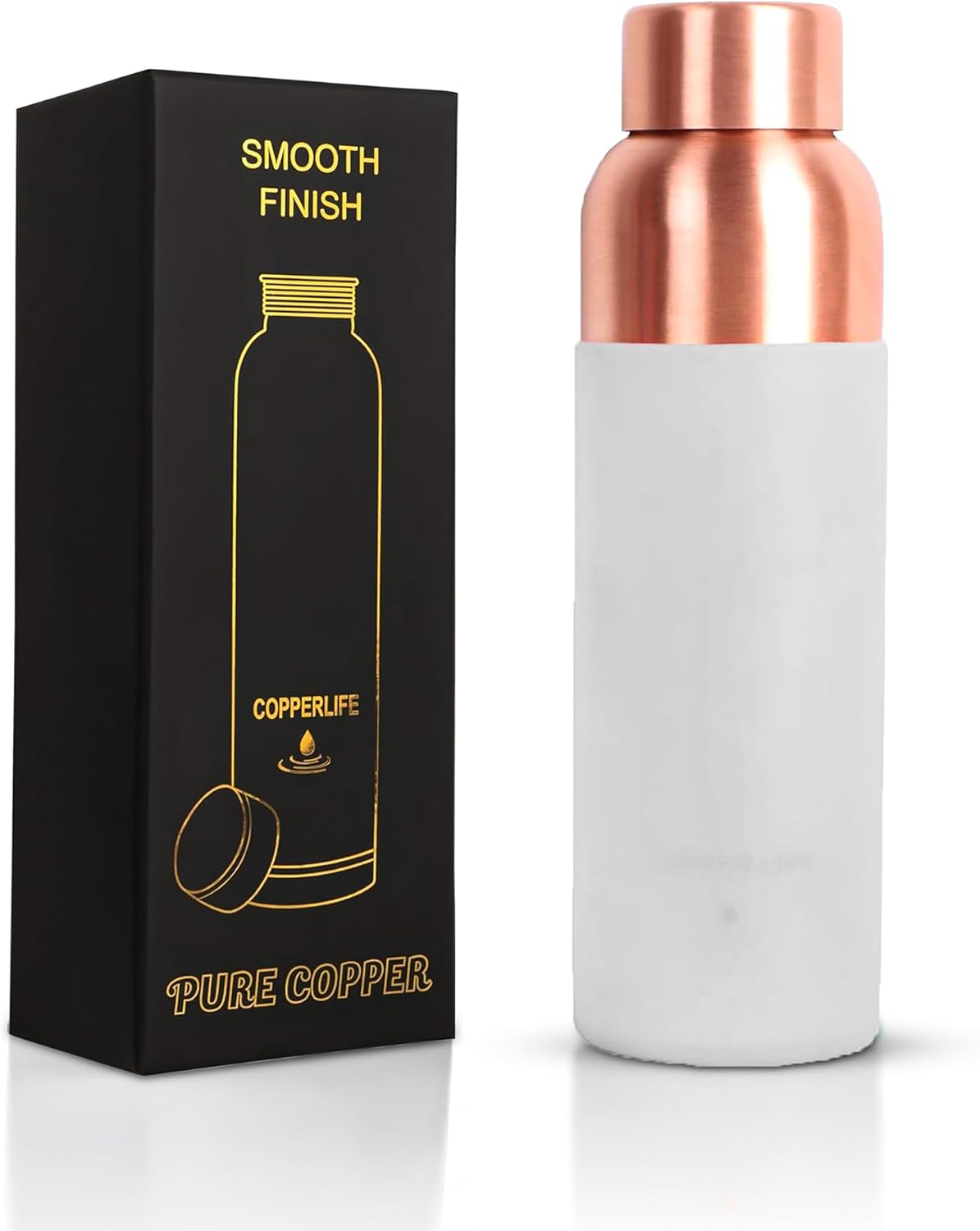 Copper Smooth Water Bottle 1L + FREE Tongue Scraper - Silicone Grip