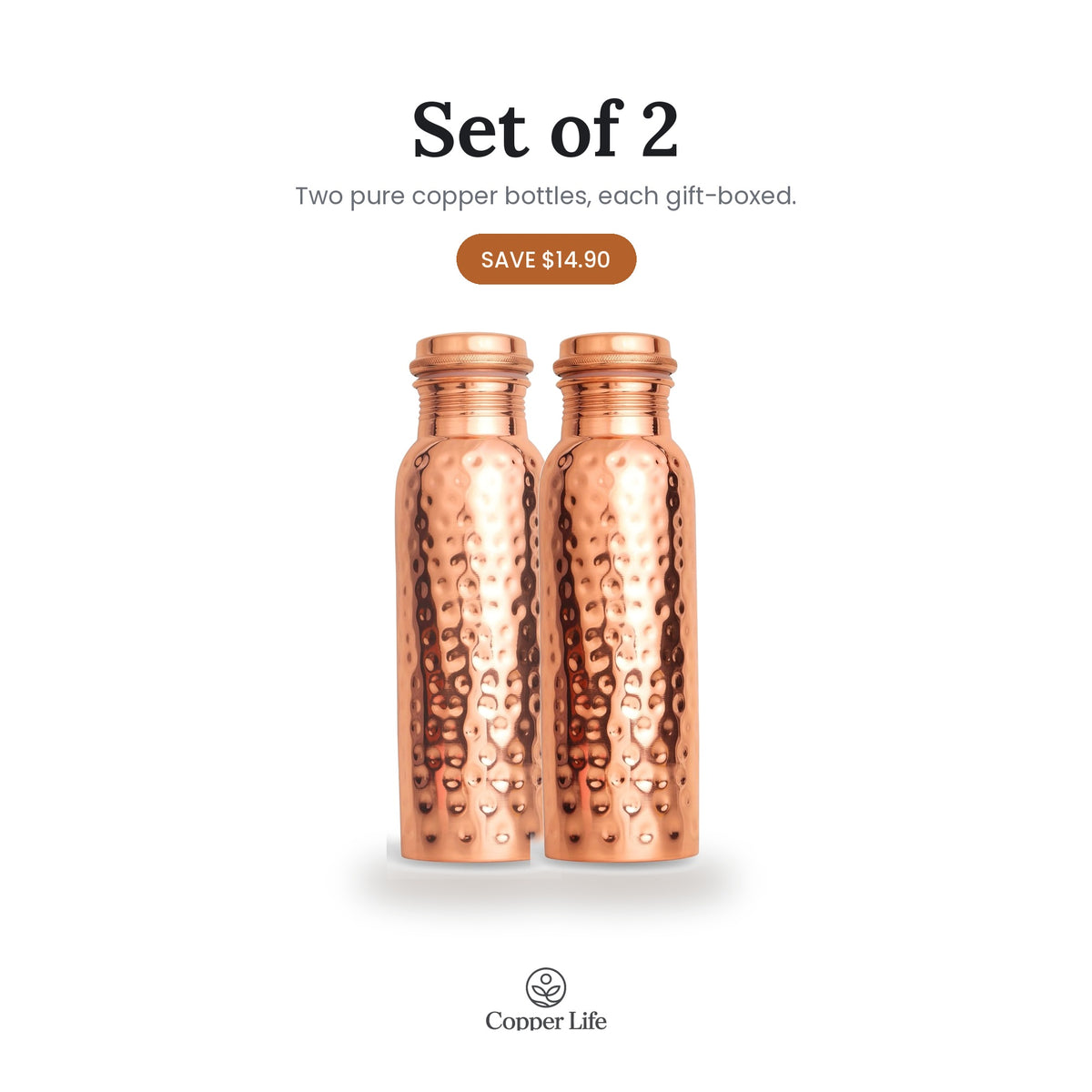 Copper Hammered Water Bottle 1L - Pure Copper, Ayurvedic Wellness