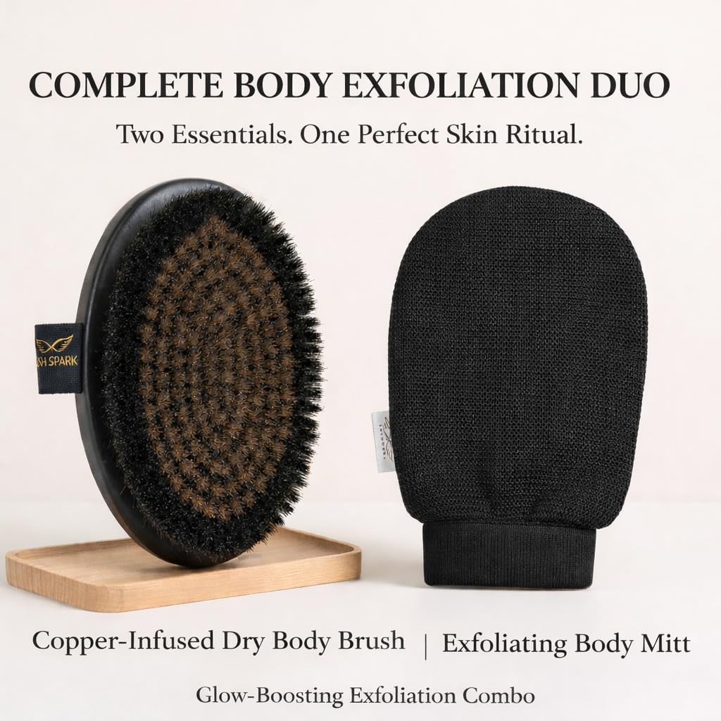 Copper Body Brush + FREE Exfoliating Glove - Lymphatic Detox Duo