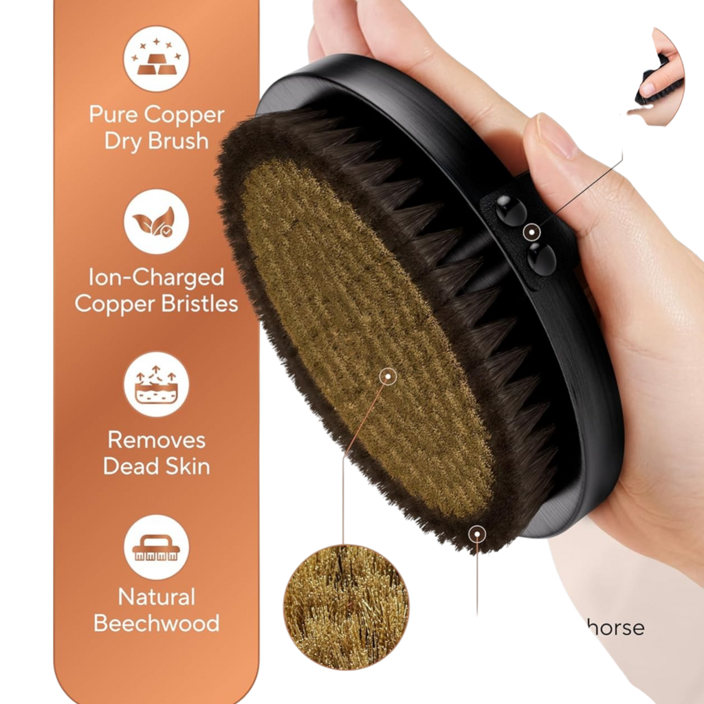 Copper Body Brush + FREE Exfoliating Glove - Lymphatic Detox Duo